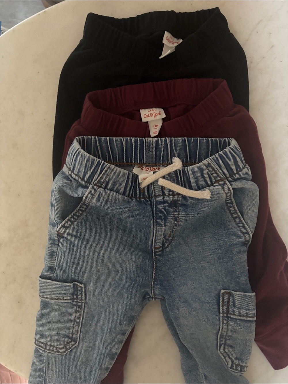 Cat & Jack Kids' 3-Pack Bottoms — Black, Maroon & Light Denim